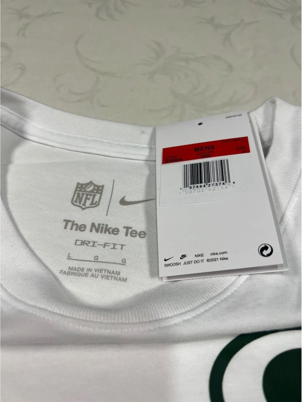 Nike Mens Green Bay Packers White Long Sleeve Dri-Fit Performance T-Shirt Large